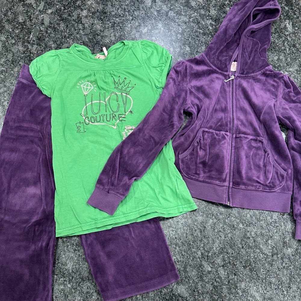 Girls Juicy Couture 3 Piece Matching Set Jacket Pants Tshirt - size 8